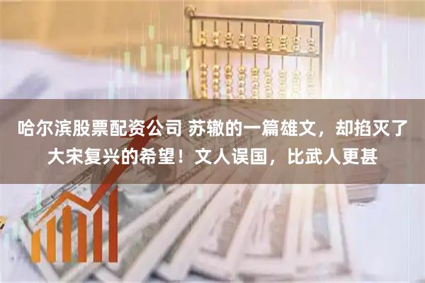 哈尔滨股票配资公司 苏辙的一篇雄文，却掐灭了大宋复兴的希望！文人误国，比武人更甚
